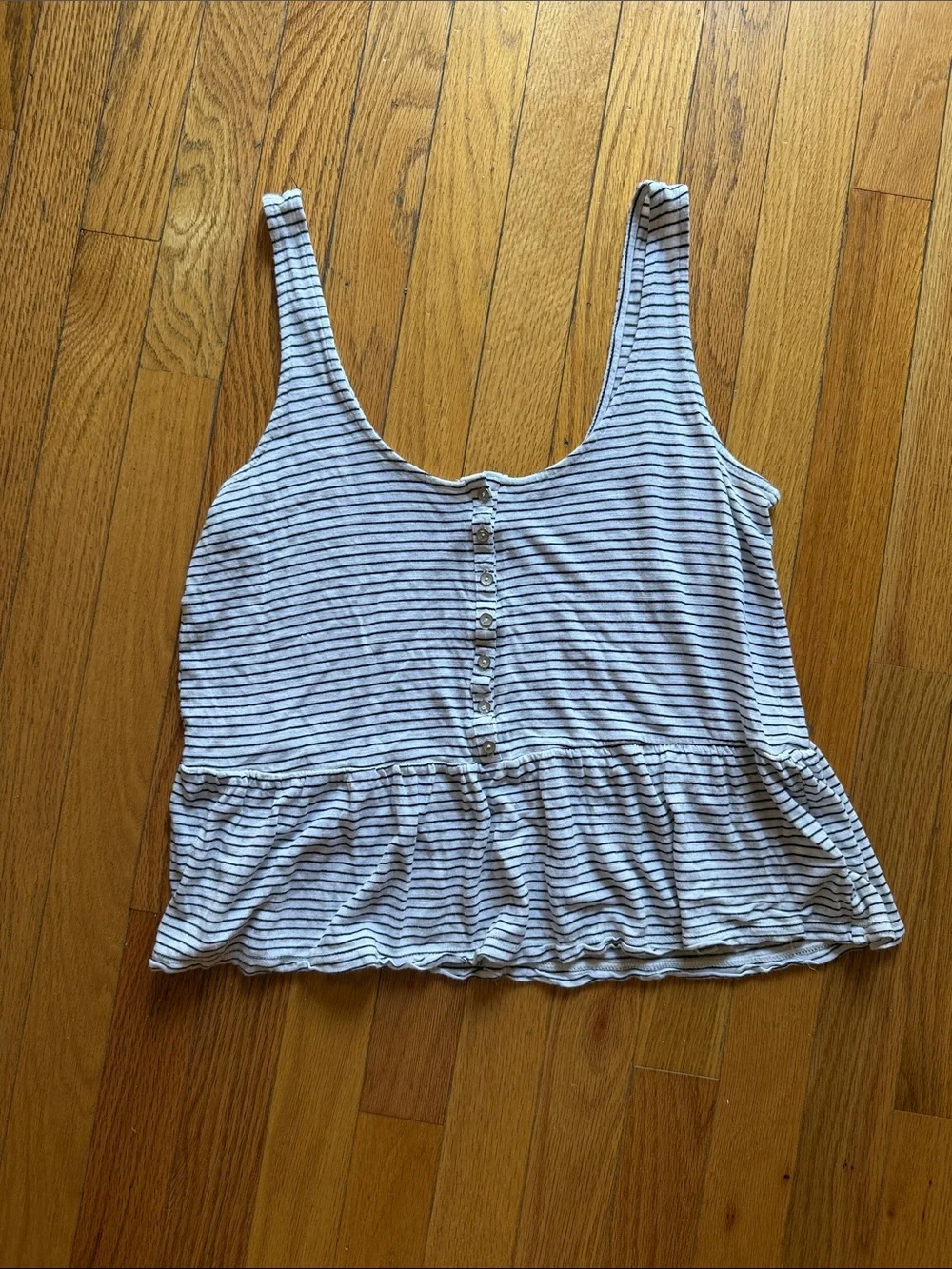 Aeropostale White and Navy Striped Scoop-Button Peplum Tank